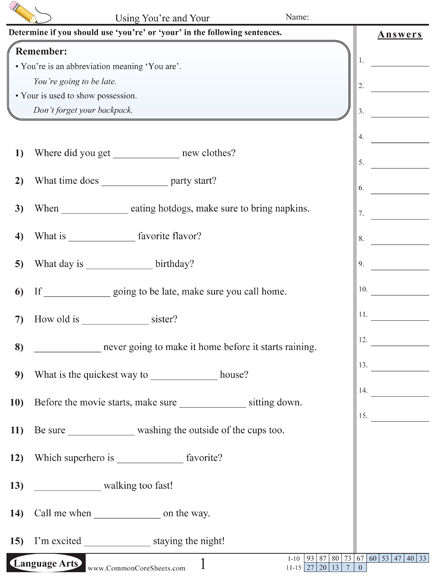 Common Misuses Worksheets - your youre worksheet